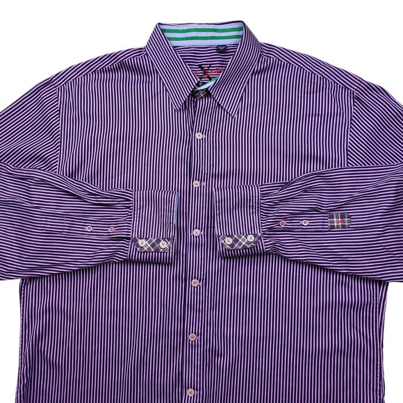 Robert Graham X Shirt Mens 2XL Purple Striped Button Up Flip Cuff Long Sleeve - Picture 1 of 12
